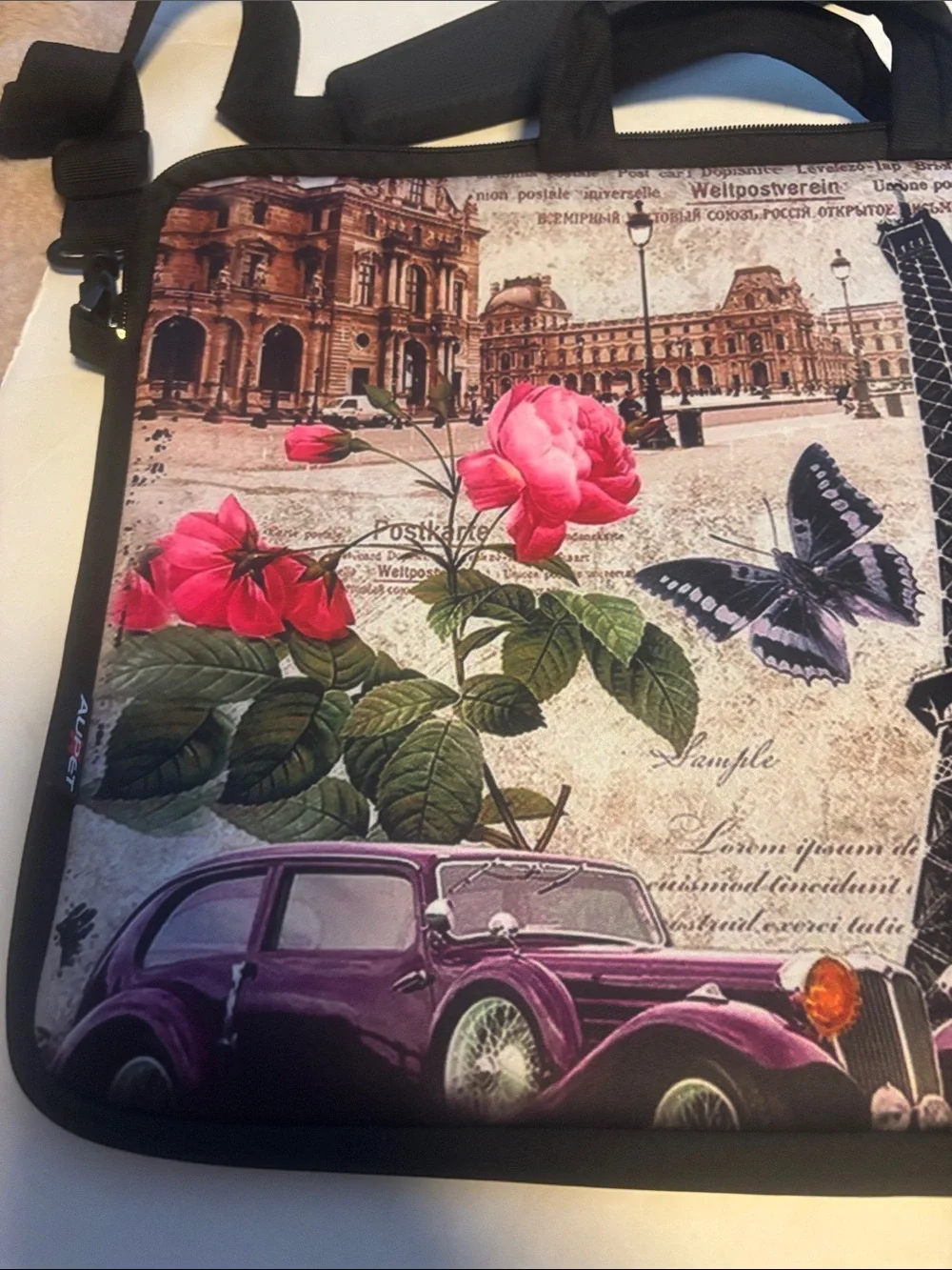 COMPUTER CASE SOFT/THICK PARIS DESIGN FULL ZIPPER HANDLES AND CROSSBODY STRAP